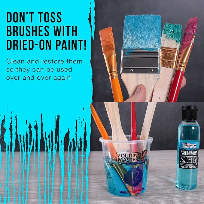 U.S. Art Supply Brush Cleaner and Restorer, 4 Ounce Bottle | Cleans Paint Brushes, Airbrushes, Art Tools - Cleaning Solution to Remove Dried On Acrylic, Oil and Water-Based Paint Colors