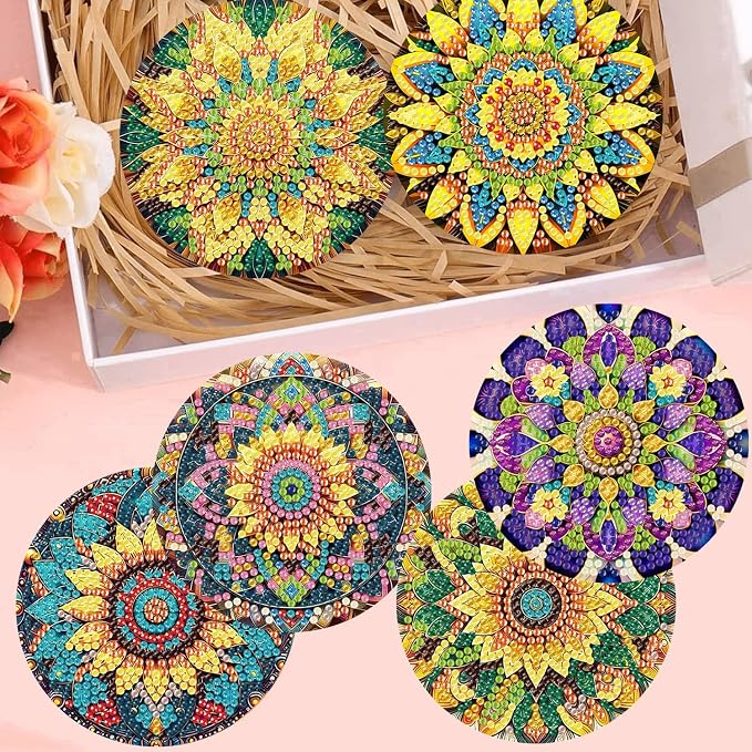 mrpwnle Diamond Art Coasters Kits, 8Pcs Mandala Diamond Painting Coasters