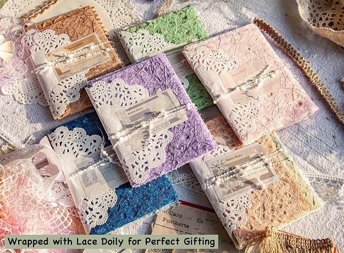 96 Sheets Textured Scrapbook Paper and Mesh Fabric Assorted Set - 6 Pack Mixed Special Paper for Scrapbooking Planner Bullet Junk Journal Supplies Mixed Media Collage Card Embellishments 3.9x5.5 Inch