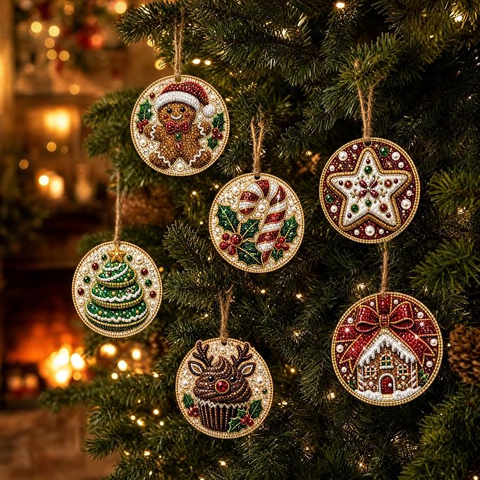 6PCS Christmas Wooden Ornaments DIY Pearl Diamond Painting Kit 08