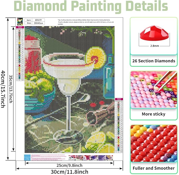 Cocktail Diamond Painting Kits for Adults, Diamond Art Kits, 12x16 in