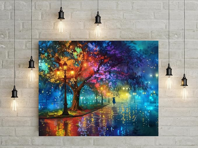 5DDIYART Evening Walk on Rainy Day Street Paint by Numbers for Adults Beginner, Paint by Number Kits on Canvas, Easy Acrylic Oil Painting Home Wall Decor 16x20inch