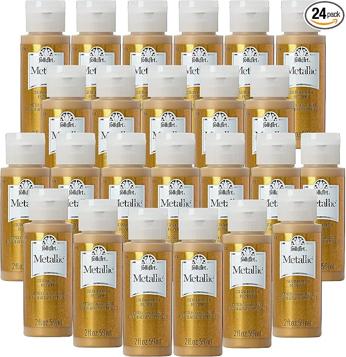 FolkArt K658 Paint Acrylic Metallic, 2 Fl Oz (Pack of 24), Antique Gold
