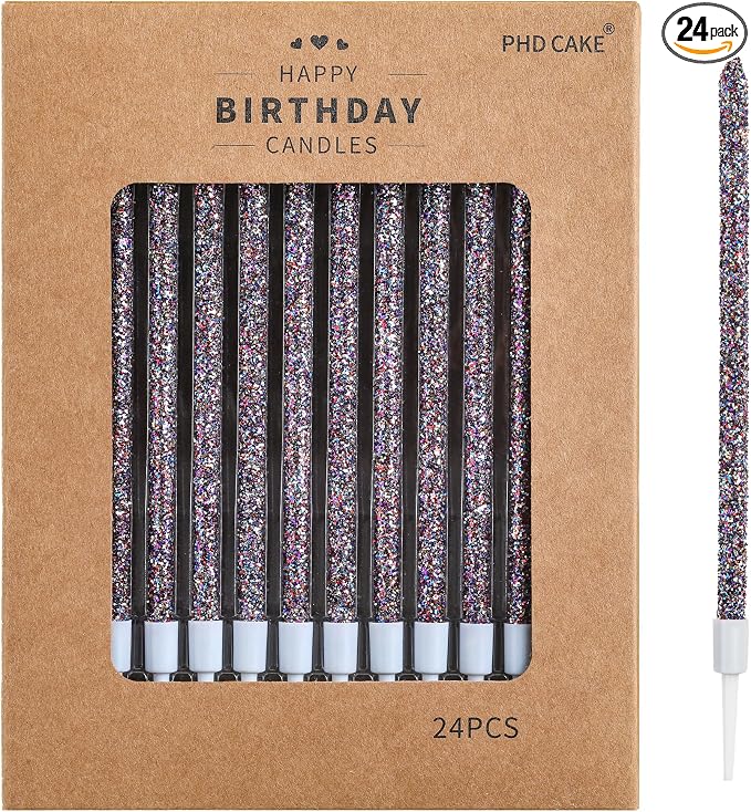 PHD CAKE Starry Sky Glitter Long Thin Metallic Birthday Candles, Cake Candles, Birthday Parties, Wedding Decorations, Party Candles