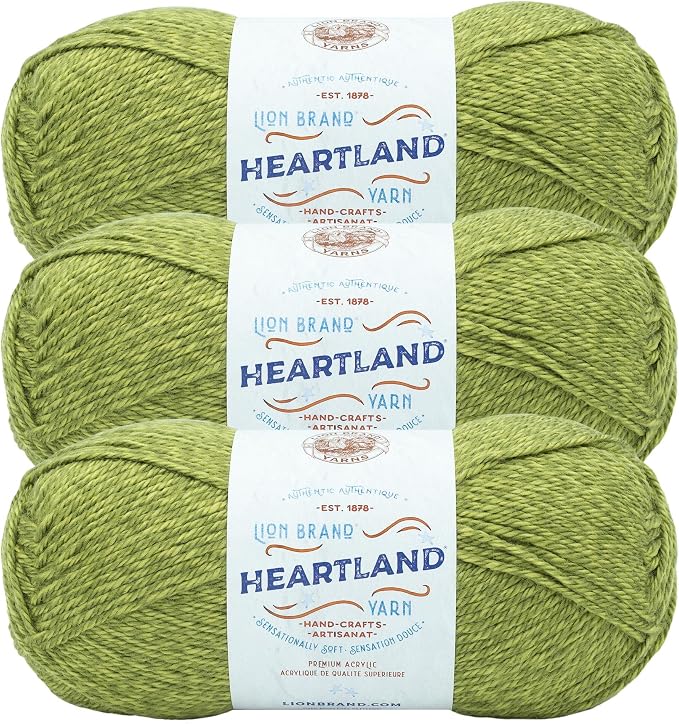Lion Brand Yarn, Heartland Crochet Yarn, Haleakala, Green, 3 Pack