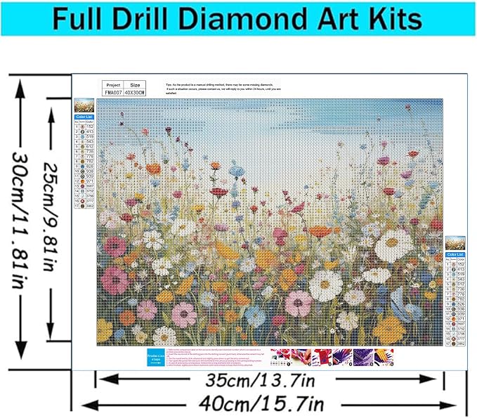 Wildflower Field 5D Diamond Painting Kits for Adults, Daisy Meadow 16x12"