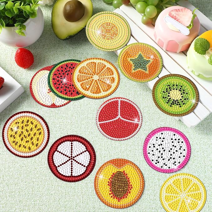 Zonon 12 Pcs Fruit Diamond Art Magnets Kit for Adults Fridge Home Decor | DIY Diamond Painting Arts Craft, Crystal Rhinestone Art, Magnetic Fruit Slice Designs, Easy Fridge Kitchen Decor