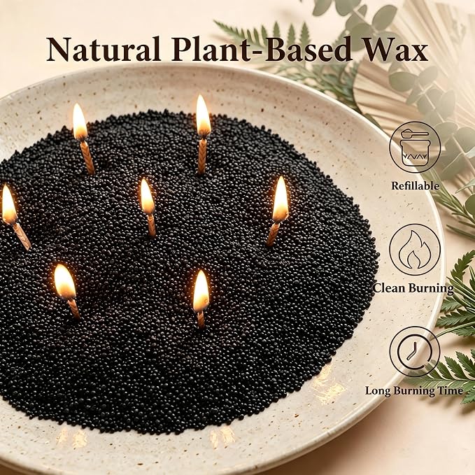 BISWYLBLJ 5lbs Black Candle Sand,Natural Pearled Candle with 50 Wicks