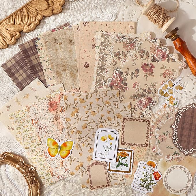 400 Pcs Floral Scrapbook Paper & Stickers, 4 Packs Scrapbook Supplies Kit, Junk Journal Scrapbooking Paper for Journaling, Scrapbooking Embellishments, Planner, Card Making