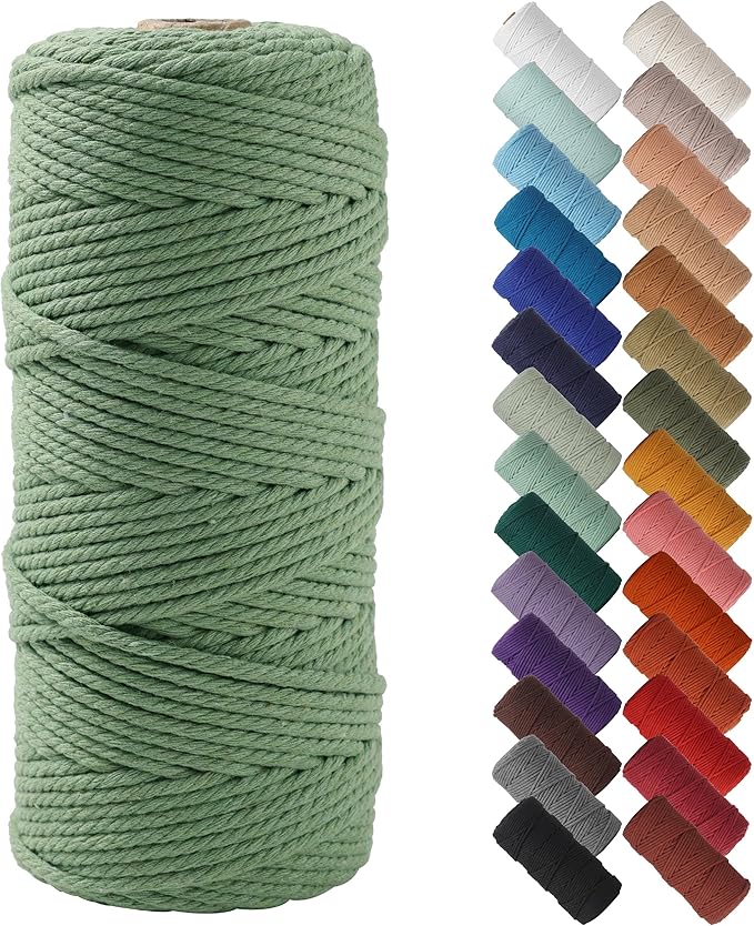 NOANTA Avocado Green Macrame Cord 3mm x 109yards, Cotton Rope Macrame Yarn | Macrame Rope Supplies, 3 Strand Twisted Cotton Yarn String, Cotton Cord for Wall Hanging, Plant Hangers, Crafts, Knitting