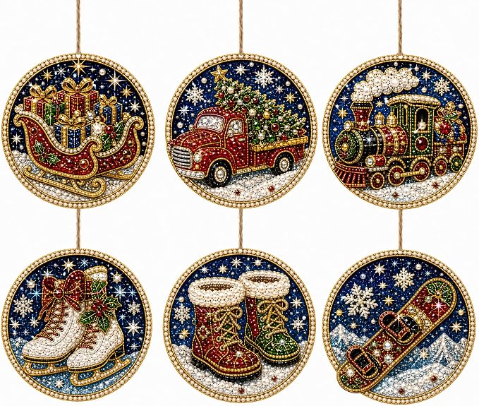 6PCS Christmas Wooden Ornaments DIY Pearl Diamond Painting Kit 06