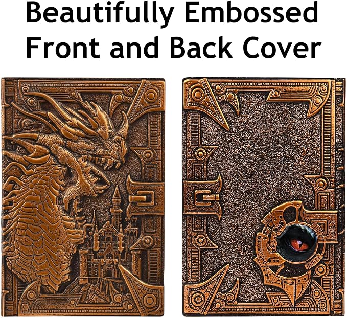 Futhark DND Notebook/Journal - 200 Pages with 3D Bronze Dragon Embossed Faux Leather Cover with Pen and Pen Holder - Ideal for Dungeons & Dragons/D&D. Great RPG Accessories Gift for DM & Players