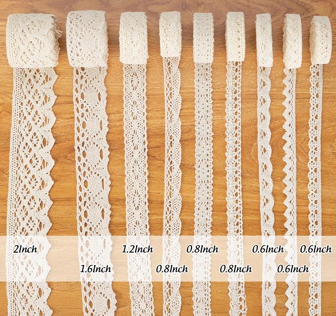 27 Yards Beige Lace Ribbon, Cotton Lace Trim, 9 Styles 3 Yards Each