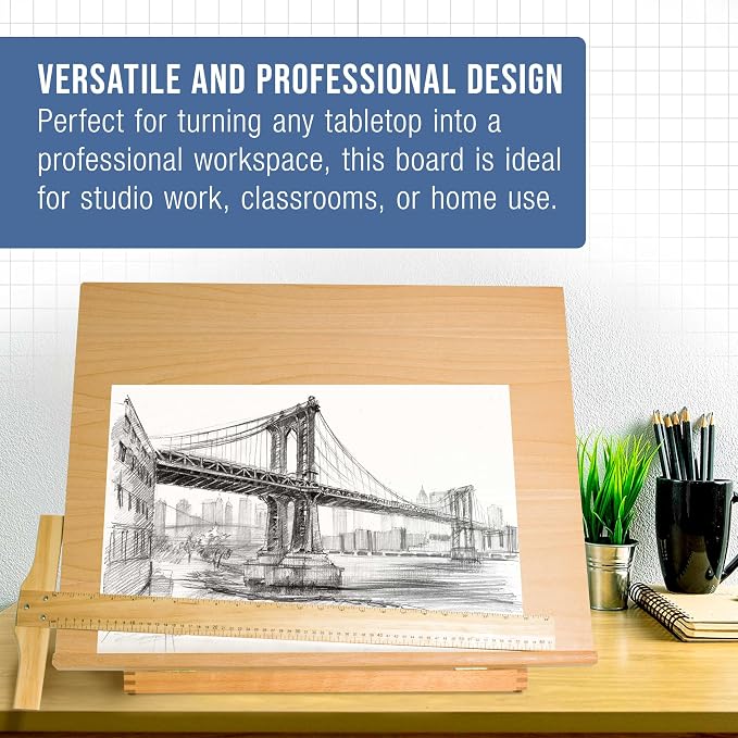 U.S. Art Supply X-Large 26" x 21" Wooden Drawing Board, Adjustable