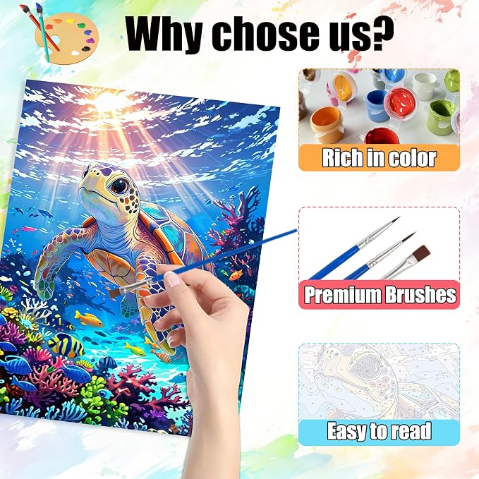 Yunruily Paint by Numbers for Adults - Sea Turtle Adult Paint by Numbers,Sea Turtle Painting by Numbers for Adults for Home Wall Decor and Birthday Gifts 16x20inch