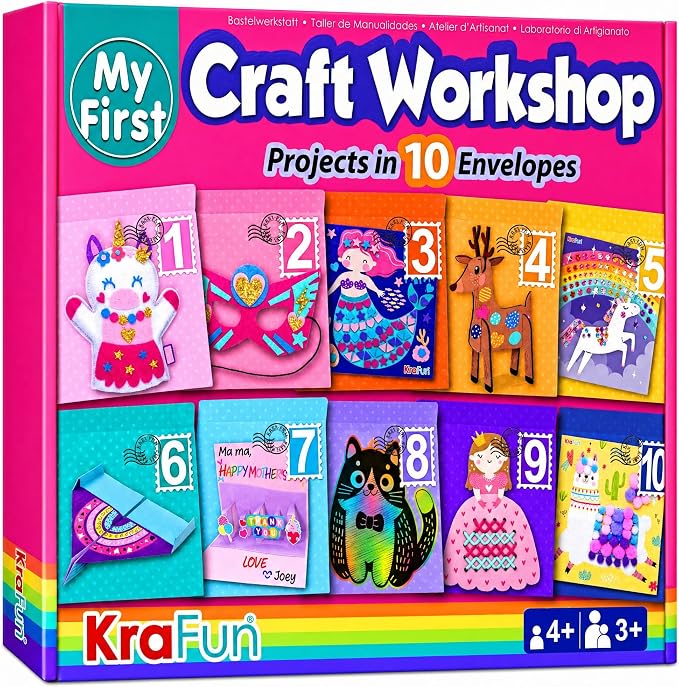 KRAFUN Craft Workshop Kit Ages 3-5 |10 Envelopes, Unicorn & Mermaid