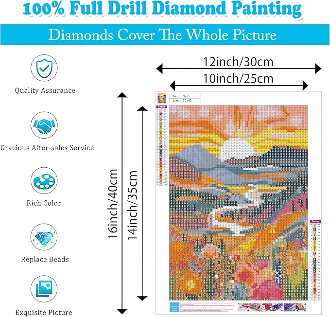 Diamond Art Painting Landscape-Diamond Art Kits for Adults 12x16inch | Sunrise 5D Diamond Painting,DIY Full Drill Diamond Art Sunrise Gem Painting and Crafts Includes All Tools