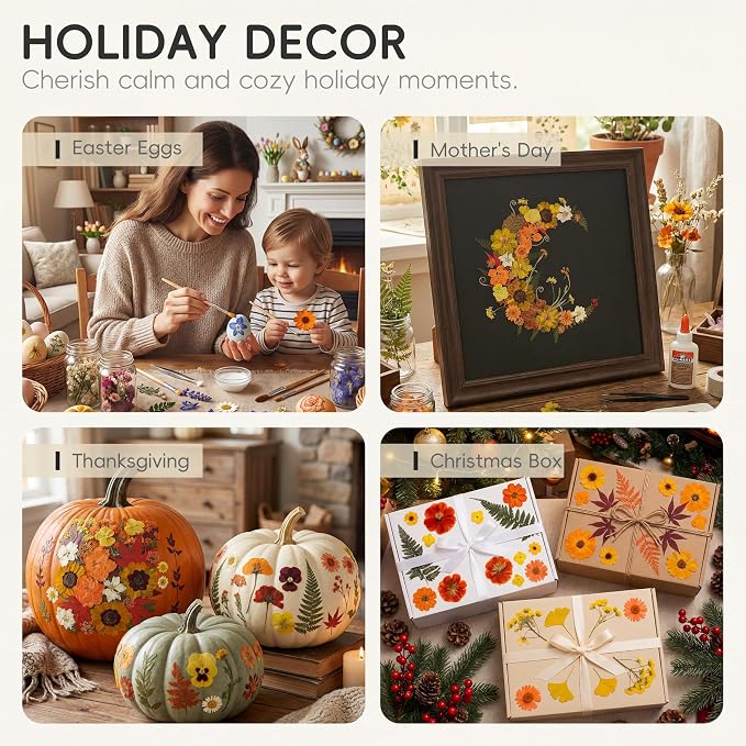 LUXEEASE 80P Autumn Tone Dried Pressed Flowers