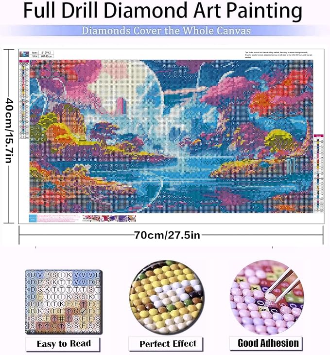 5D Diamond Art Kits for Adults Large Size Diamond Painting Kit 27.6x15.8in | Large Landscape Diamond Art Kit for Adult, DIY Full Drill Big Moon Scenery Diamond Dots Gem Art Kits for Home Wall Decor Gift