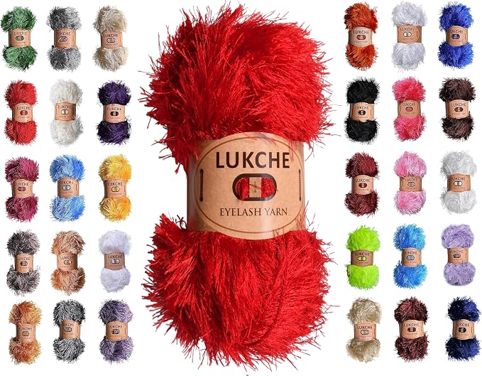 Eyelash Fun Fur Yarn Premium 100% Polyester 164 Yds (150 Mt), 3.53 Oz (100 Gr) Colorful Crochet Yarn Dıy Hand Knitting. (Red, 1 Skein)