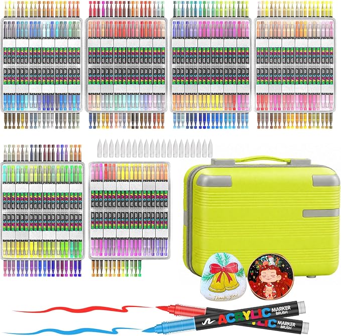 Amamao 408 Colors Acrylic Paint Markers, Soft Brush Tip for Rock Wood Glass