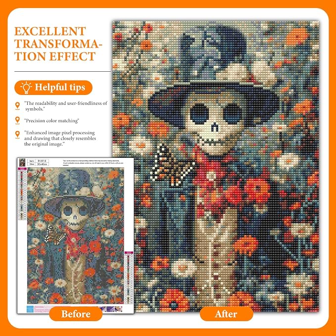 Diamond Art Kits for Adults, Flowers Skull Diamond Painting for Beginners | 12x16 Inch, Full Drill Round Dots, Skeleton DIY 5D Gem Art Craft Kits, Home Wall Decor, Stress Relief Relaxing Hobby Gift