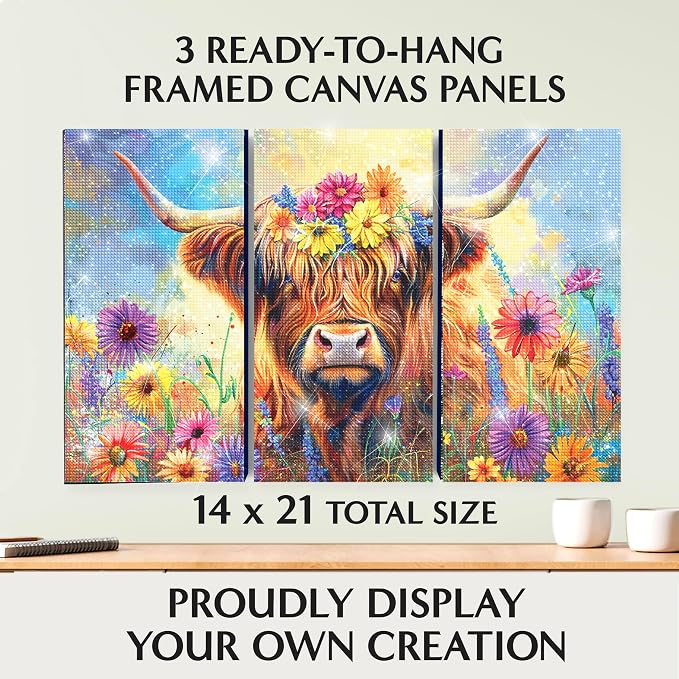 ArtSkills Diamond Painting Kit Framed Canvas Diamond Art - Highland Cow
