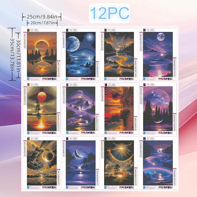 5DDIYART 12 Pack Landscape Diamond Painting Kits for Adults | Moon 5D Diamond Art for Adult Beginners,Bulk DIY Full Drill Round Gem Paintings Dot Art Sets,Home Wall Decor 9.8x13.8 Inch