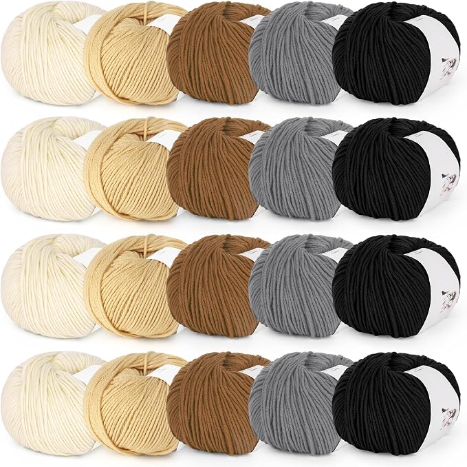 Katech 20 Skeins Cotton Yarn for Crocheting-Crochet Yarn Set-(Color D) | 55% Cotton 45% Acrylic#3 DK (Light)-Super Soft Milk Cotton Yarn-Great Crochet and Knitting Starter Kit for Colorful Craft