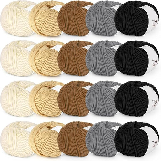 Katech 20 Skeins Cotton Yarn for Crocheting-Crochet Yarn Set-(Color D) | 55% Cotton 45% Acrylic#3 DK (Light)-Super Soft Milk Cotton Yarn-Great Crochet and Knitting Starter Kit for Colorful Craft