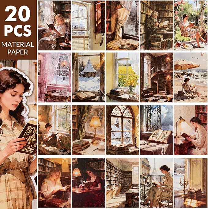 Reading Scrapbooking Stickers 400 Pre-Cut Washi Stickers & 20 Scrapbook Papers Vintage Sticker journaling Supplies People Sticker Books for journaling