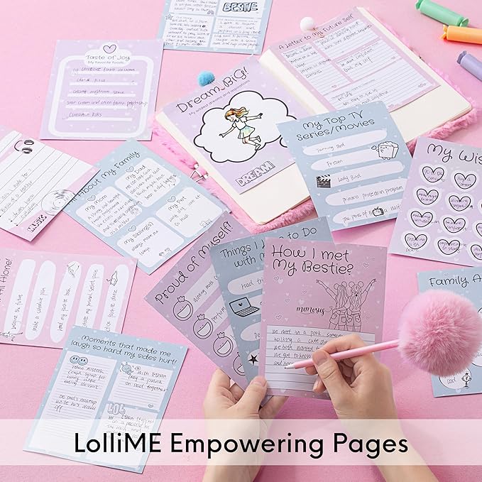HAPPY LOLLI Pink LolliME DIY Journal Kit for Tween & Teen Girls Ages 8–14, Birthday Gift, 300+ Pieces Lockable Diary Set, Arts & Crafts, Scrapbook & Creative Journaling