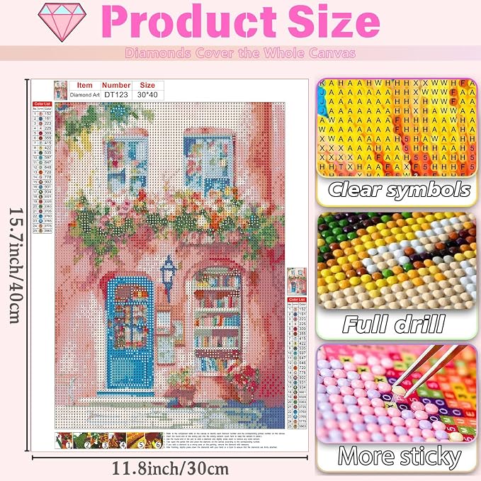 DAZZLEDOTS Pink Bookshop Diamond Art Kit for Adults, DIY Diamond Painting
