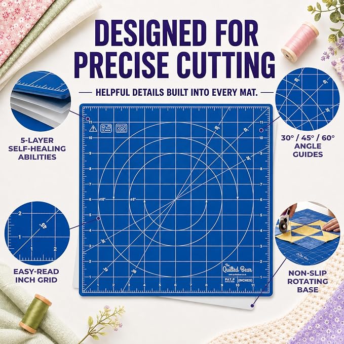 The Quilted Bear 12" x 12" Rotating Self-Healing Cutting Mat, Blue