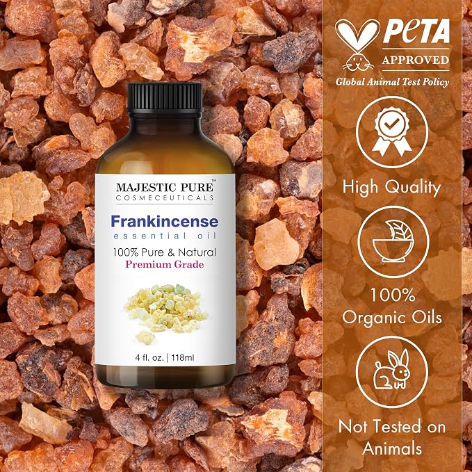 Majestic Pure Frankincense Essential Oil for Diffuser - 4 Fl Oz | 100% Pure and Natural - Essential Oils with Glass Dropper for Aromatherapy, Soap and Candle Making, Massage, Frankincense Oil