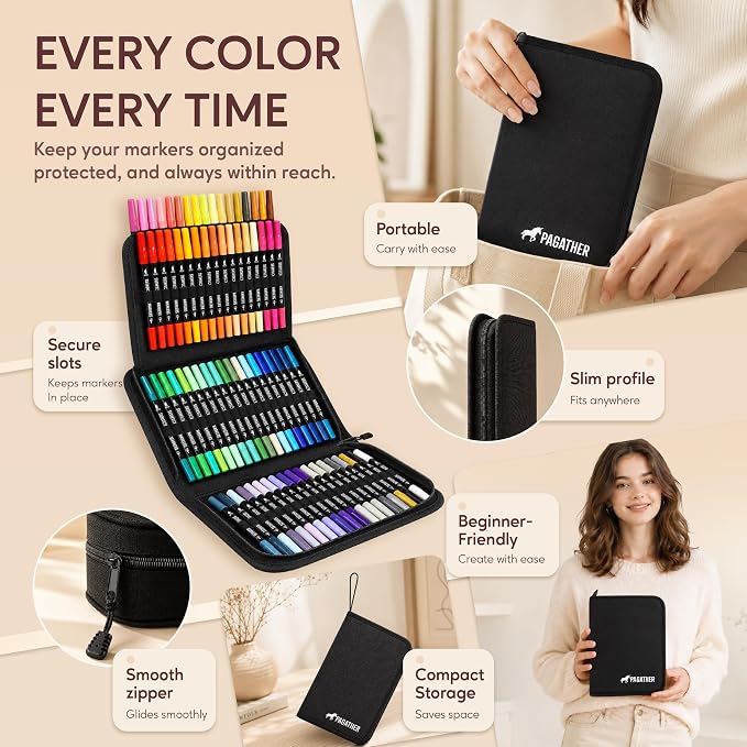 Pagather Acrylic Paint Markers, 72 Colors Dual Tip Fine & Brush Pens Set | For Rocks, Fabric, Wood, Glass & More, Perfect for DIY Crafts and Creative Art Projects with Bright, Smooth and Quick-Dry Ink