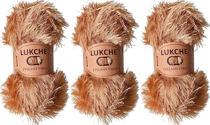 Eyelash Fun Fur Yarn Premium 100% Polyester 164 Yds (150 Mt), 3.53 Oz (100 Gr) Colorful Crochet Yarn Dıy Hand Knitting. (Camel Hair, 3 Skein)