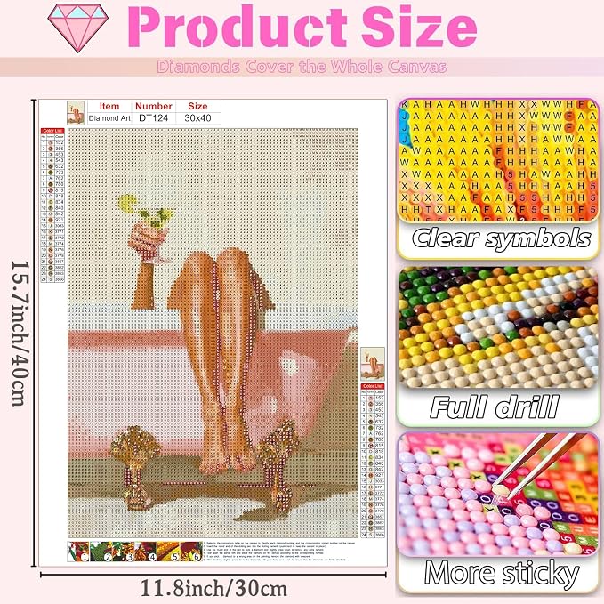 DAZZLEDOTS Diamond Art Kit, Pink Girl Bathroom Diamond Painting Kits