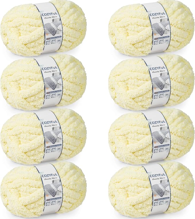 Cozyful Chunky Yarn for Hand Knitting - #10 Chunky Chenille Yarn, Jumbo Big Thick Chunky Yarns for Crocheting, Super Bulky Chunky Knit Blanket Yarns, 8 Skein (22 yds 8 oz Each Skein), Light Yellow