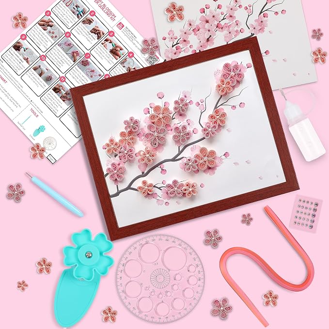 MY CREATIVE CAMP Paper Quilling Kit for Beginners – DIY Craft Kit for Kids, Teens & Adults with Tools, Instructions & Storage, Creative Art Projects & Wall Décor (Cherry Blossom Kit)