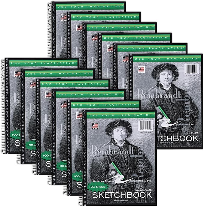 Roaring Spring Rembrandt Spiral Sketchbook, 100 Sheets, 8.5" x 11", 12 Pack