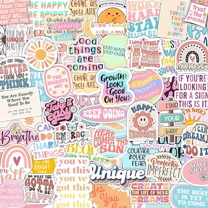305PCS Positive Affirmation Stickers, Holographic Sticker Pack, Positivity Journaling Encouraging Shiny Quotes for Kids, Teachers, Classroom, Waterproof Scrapbook Supplies