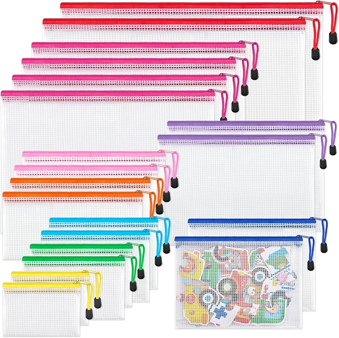 JARLINK 20 Pcs Mesh Zipper Pouch Bags, 8 Sizes Waterproof Zipper Bags