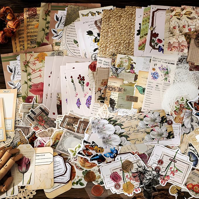 Teniinet 260 PCS Vintage Scrapbooking Supplies Kit for Beginners (Flowers)