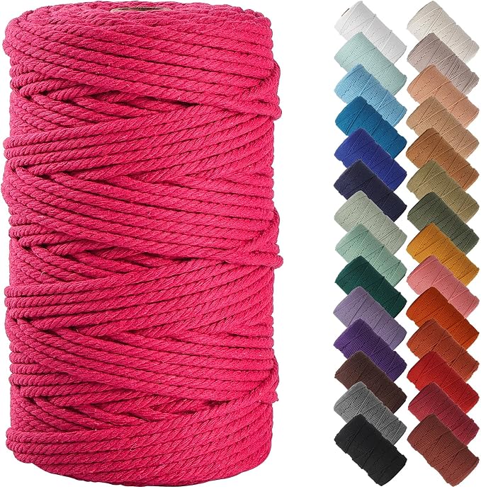 NOANTA Hot Pink Macrame Cord 4mm x 109yards, Cotton Rope Macrame Yarn | Macrame Rope Supplies, 3 Strand Twisted Cotton Yarn String, Cotton Cord for Wall Hanging, Plant Hangers, Crafts, Knitting