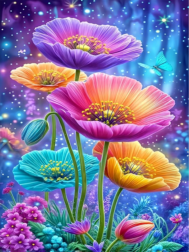 Diamond Art Kits for Adult,Dreamy Flower Diamond Painting Kit,11.8X15.8inch | 5D DIY Colorful Flower Paint by Diamonds,Relaxing Full Round Drill Dot Gem Art Painting Crafts for Home Wall Decor Beginners