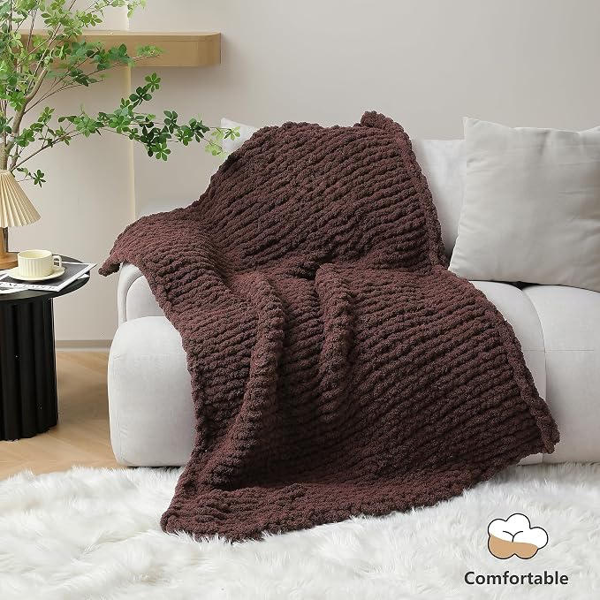Cozyful Chunky Yarn for Hand Knitting - #10 Chunky Chenille Yarn, Jumbo Big Thick Chunky Yarns for Crocheting, Super Bulky Chunky Knit Blanket Yarns, 8 Skein (22 yds 8 oz Each Skein), Dark Coffee