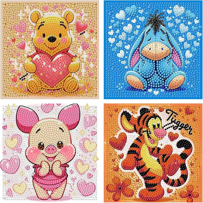 LWZAYS Diamond Painting Art Kit for Kids, Crafts for 4-8-12 Kids Gem Art | 4 Pack DIY Crafts 5D Diamond Art Kit for Kids, Full Round Drill Big Gem Art for Kid,Home Wall Decoration 6X6 inch