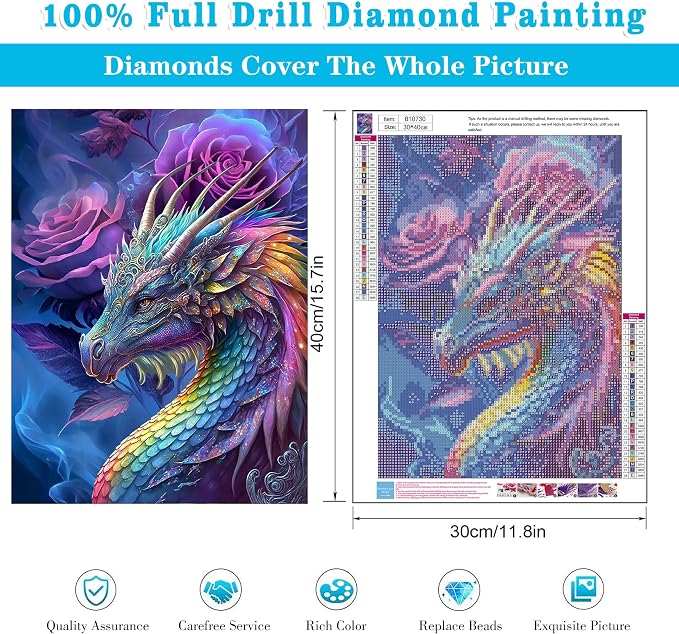 Diamond Art Kits for Adults Dragon Rose Diamond Painting Kit 12x16in