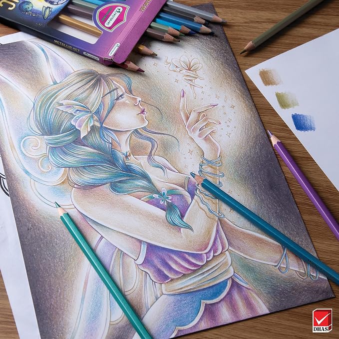 MASTERART Metallic Colored Pencils 12 Colors for Kids and Adults Coloring